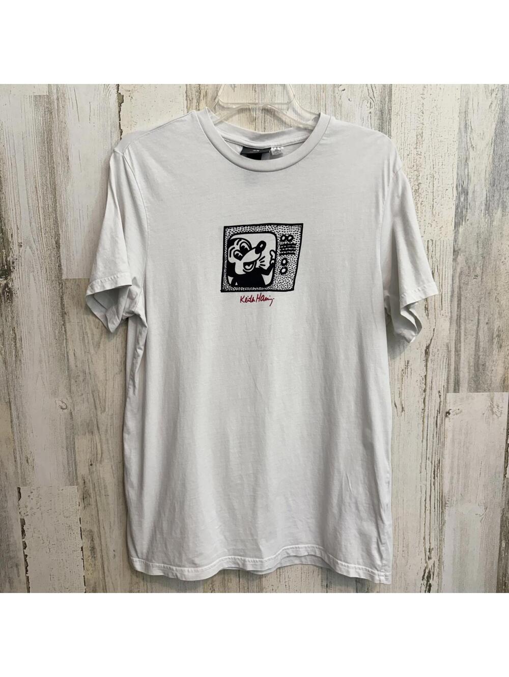 H&M Men's Medium Disney Mickey Mouse x Keith Haring White Graphic T-Shirt